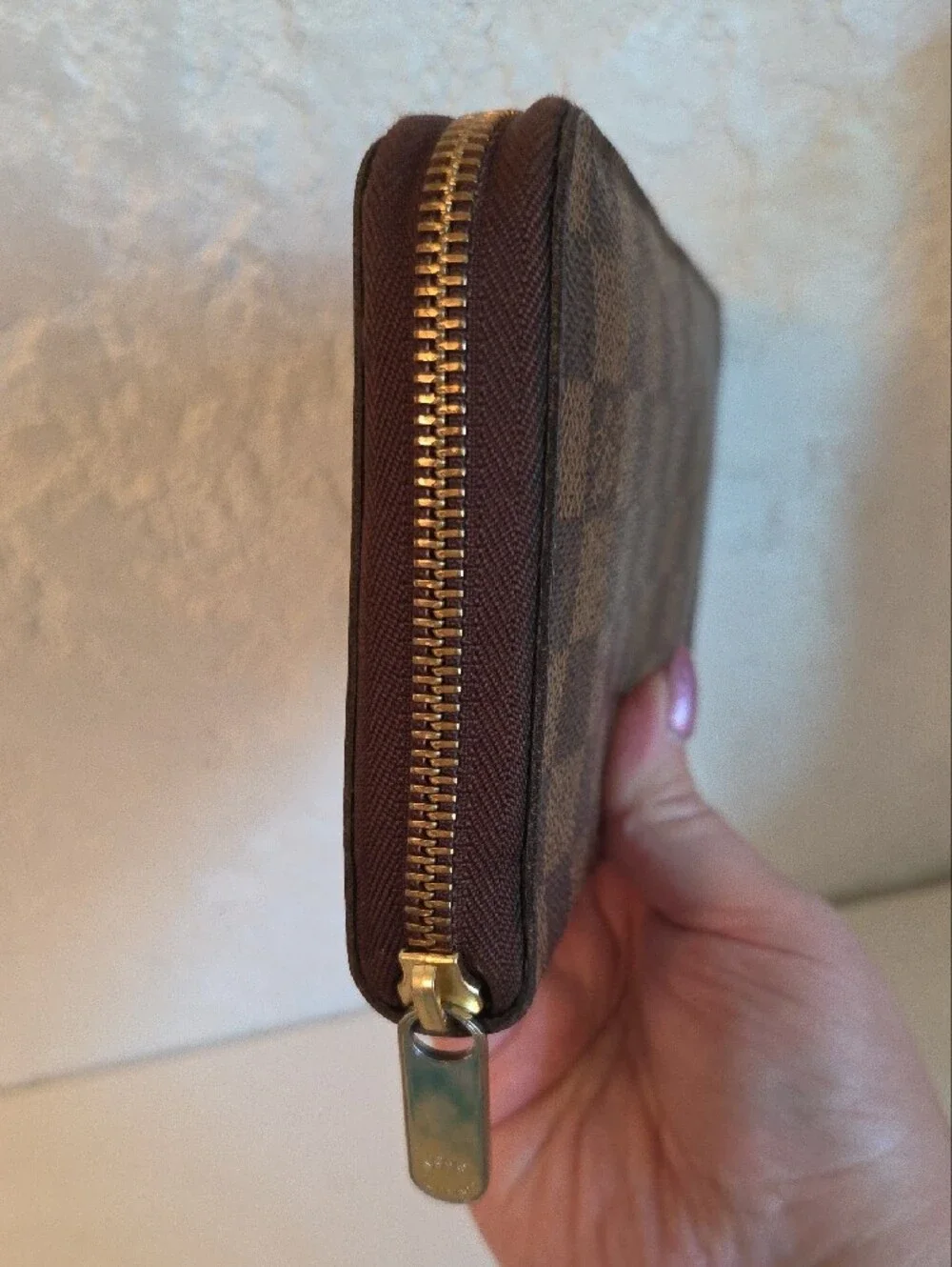 Louis Vuitton Brown Textured Leather Wallet Organazer with Red Logo Stamp